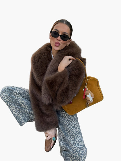 Damen Fashion Cropped Kunstfell Jacke – Trendige Kurzjacke für Herbst & Winter