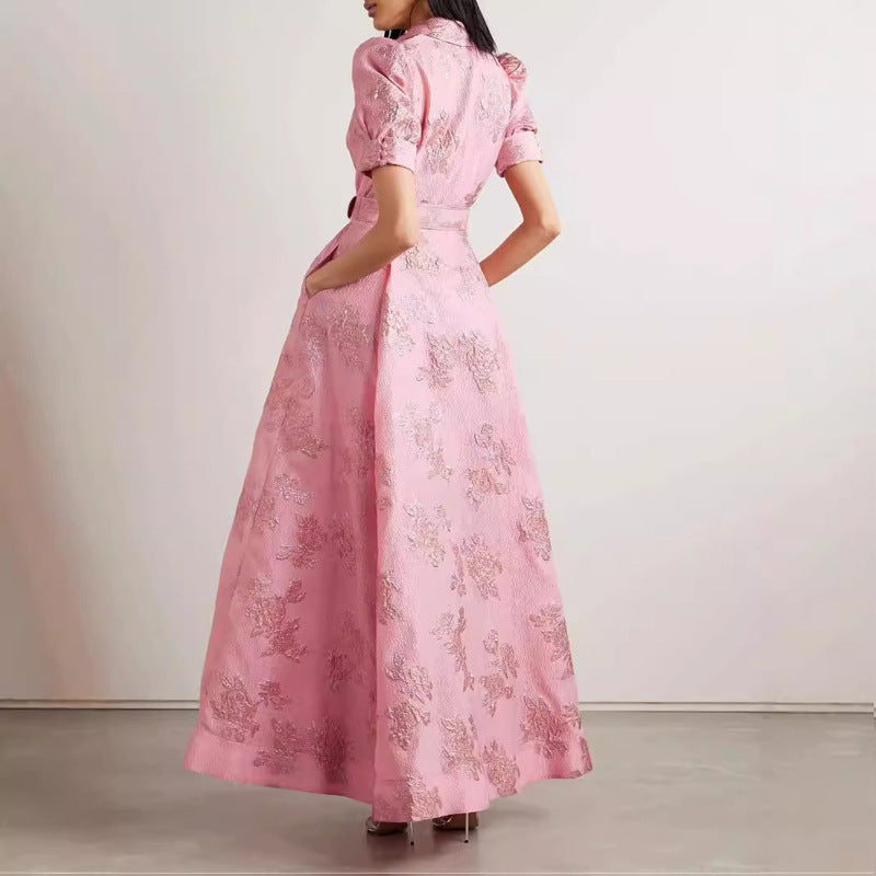 Damen Elegantes A-Linien Maxikleid für besondere Anlässe – Stilvolle Abendmode mit Gürtel und Kurzarm