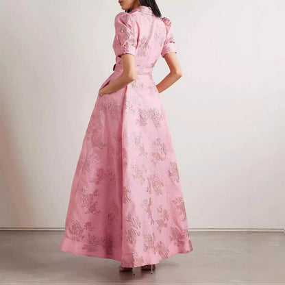 Damen Elegantes A-Linien Maxikleid für besondere Anlässe – Stilvolle Abendmode mit Gürtel und Kurzarm