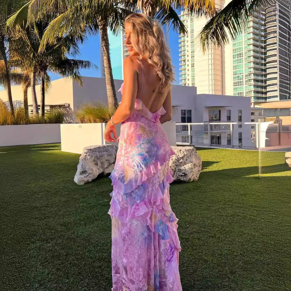 Damen Maxikleid mit Rüschen – Elegantes, ärmelloses Strandkleid im Socialite-Stil für Sommer und besondere Anlässe