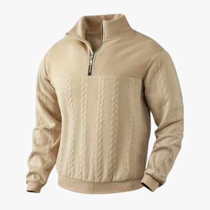 Herren Strickpullover Half-Zip – Stilvoller Freizeitpullover mit Zopfmuster für Alltag und Büro