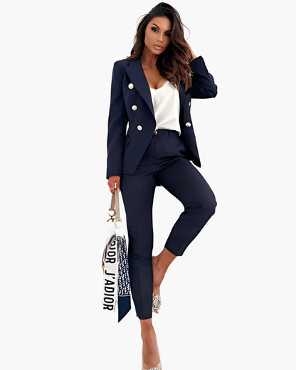 Damen Business Anzug mit Doppelreihigem Blazer – Eleganter Hosenanzug für Büro & Events