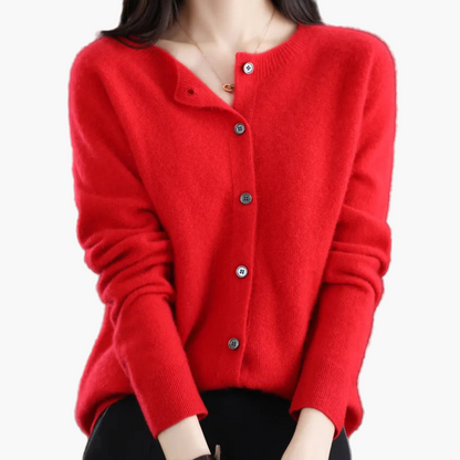 Damen Strickjacke mit Rundhalsausschnitt – Eleganter Cardigan im klassischen Stil für Alltag und Büro