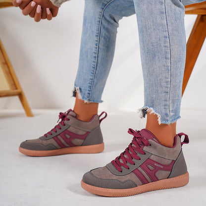 Sophia – Atmungsaktive flache Skate-Schuhe aus veganem Leder mit runder Zehenpartie und Farbblockierung