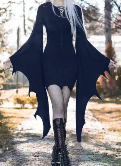 Damen Halloween Hexen Kostüm Kleid – Gothic Batwing Style für Halloween-Partys & Verkleidung