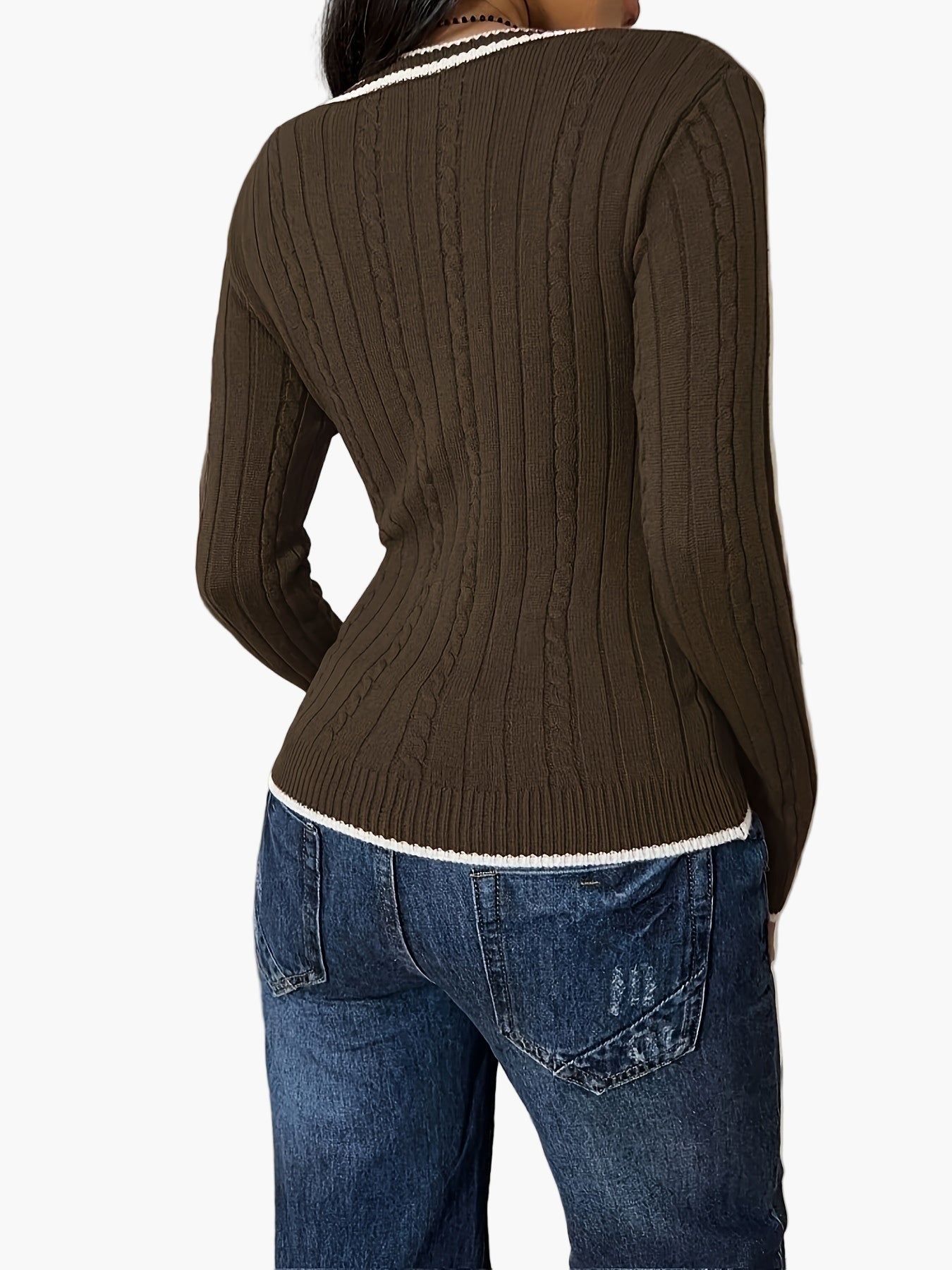 Damen Strickpullover mit V-Ausschnitt im Casual Stil – Modischer Alltags-Pullover für Freizeit und Büro