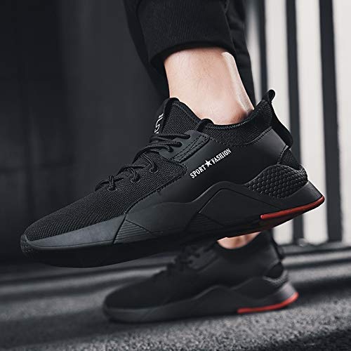 Herren Sneaker Schwarz – Leichte Sport- und Laufschuhe mit roter Sohle