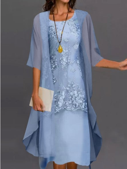 Damen Festliches Chiffon Zweiteiler Abendkleid mit Spitzenbesatz – Elegantes Outfit für besondere Anlässe