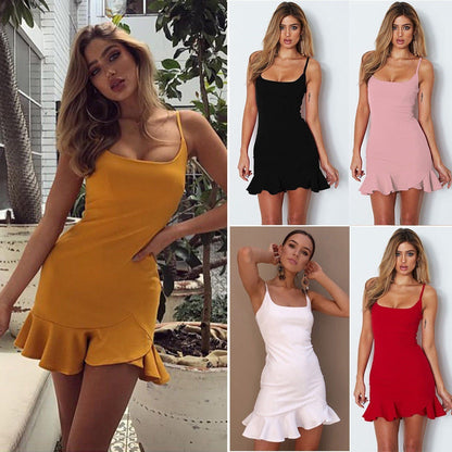 Kelly – Rüschen-Trumpetenkleid Damen Ärmellos Spaghetti-Träger Slim Sommerkleid Party Kurzkleider