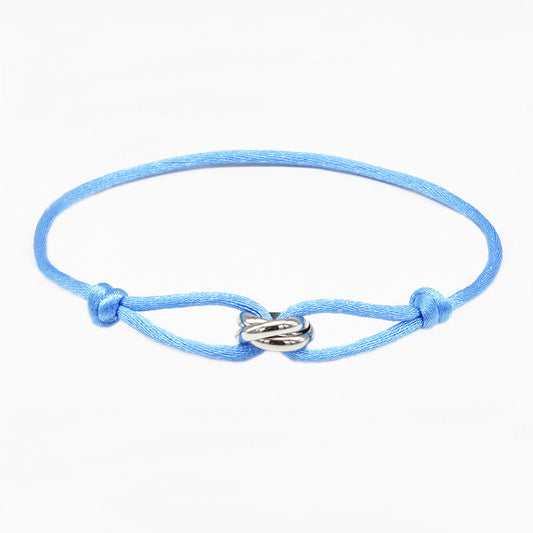 Verstellbares hellblaues Armband mit ineinandergreifenden Edelstahlringen – Unisex & Minimalistisch