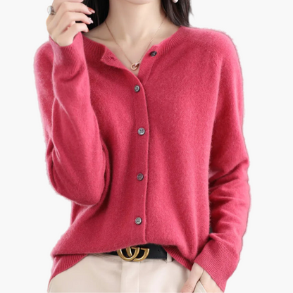 Damen Strickjacke mit Rundhalsausschnitt – Eleganter Cardigan im klassischen Stil für Alltag und Büro