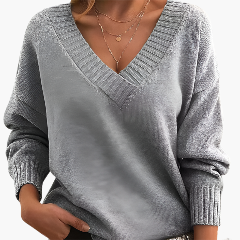 Damen V-Ausschnitt Pullover – Eleganter Strickpullover im Oversize-Stil für Alltag & Büro
