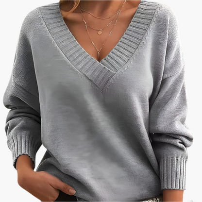 Damen V-Ausschnitt Pullover – Eleganter Strickpullover im Oversize-Stil für Alltag & Büro