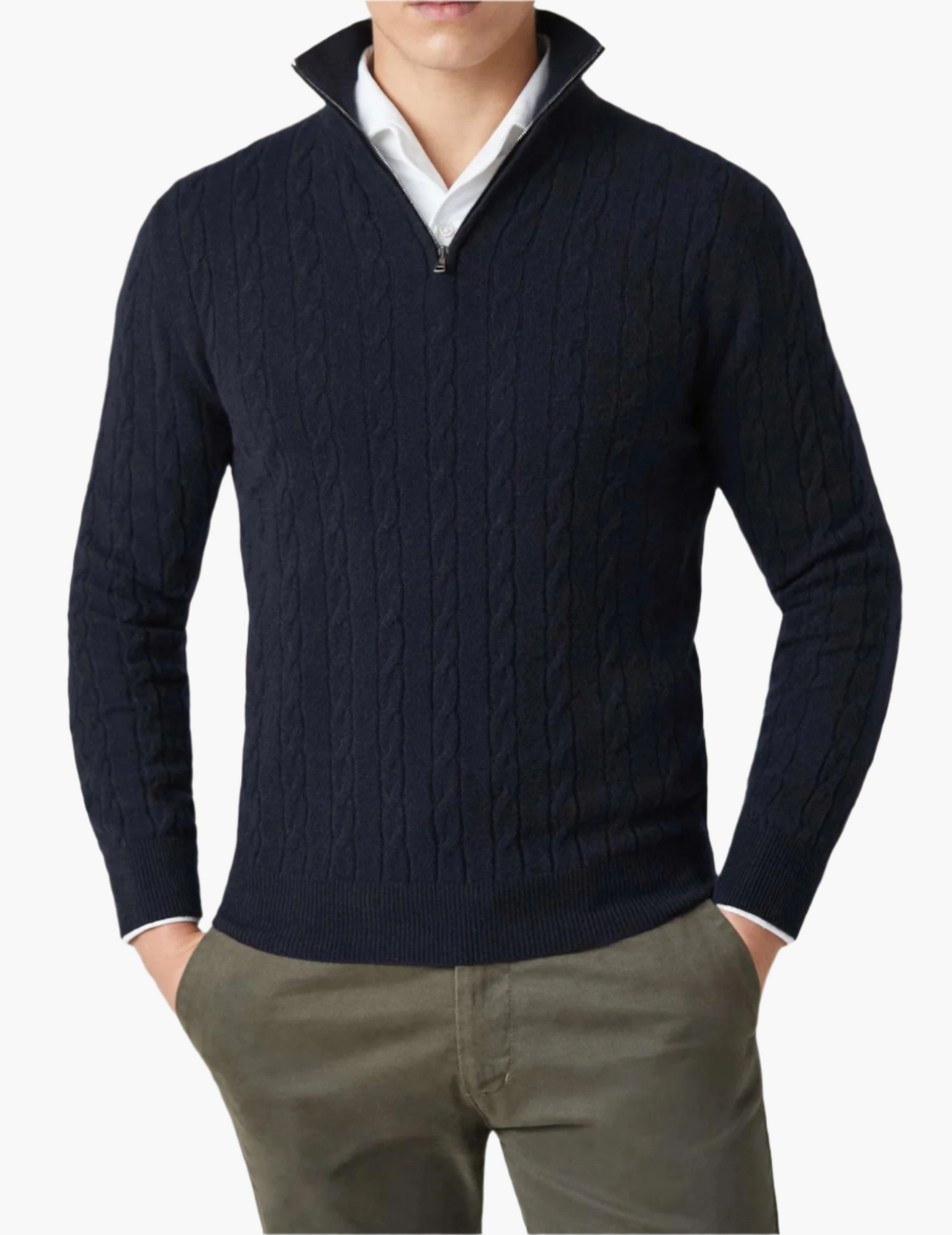 Herren Zopfmuster Strickpullover mit Reißverschluss – Eleganter Business & Freizeit Pullover