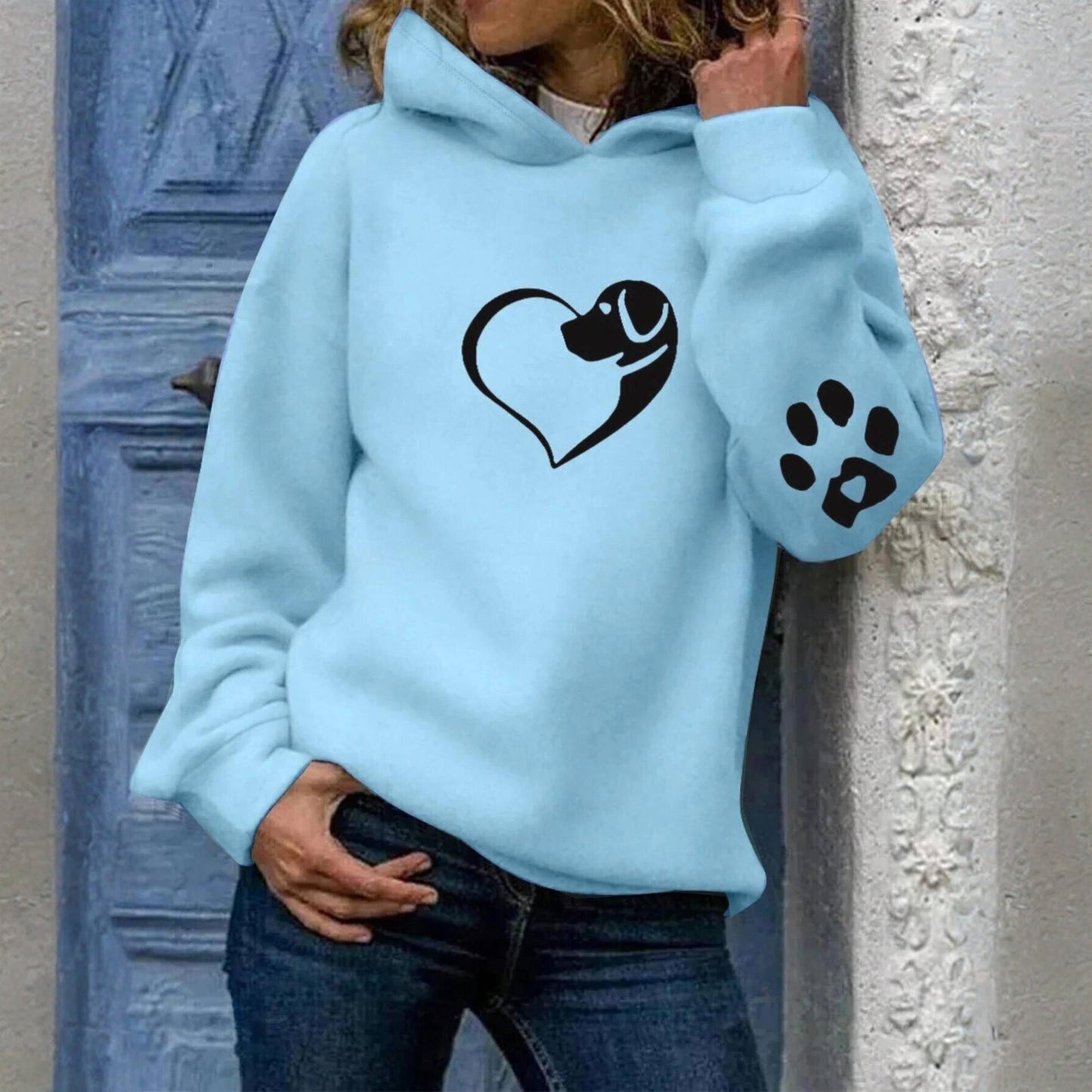 Damen Hoodie mit Hundeherz & Pfoten-Print – Tierliebhaber Sweatshirt, Unterstützt Tierschutz