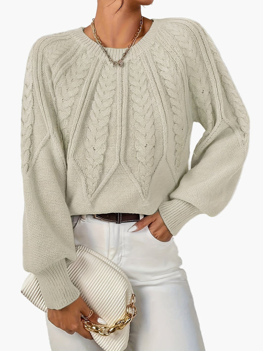 Damen Strickpullover Elegant mit Zopfmuster – Modischer Freizeit Sweater für Herbst und Frühling