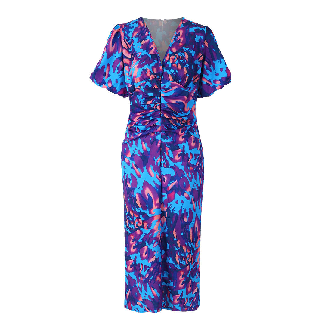 Damen Maxikleid mit Puffärmeln und modischem Animal-Print – Elegantes Partykleid für besondere Anlässe