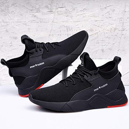 Herren Sneaker Schwarz – Leichte Sport- und Laufschuhe mit roter Sohle