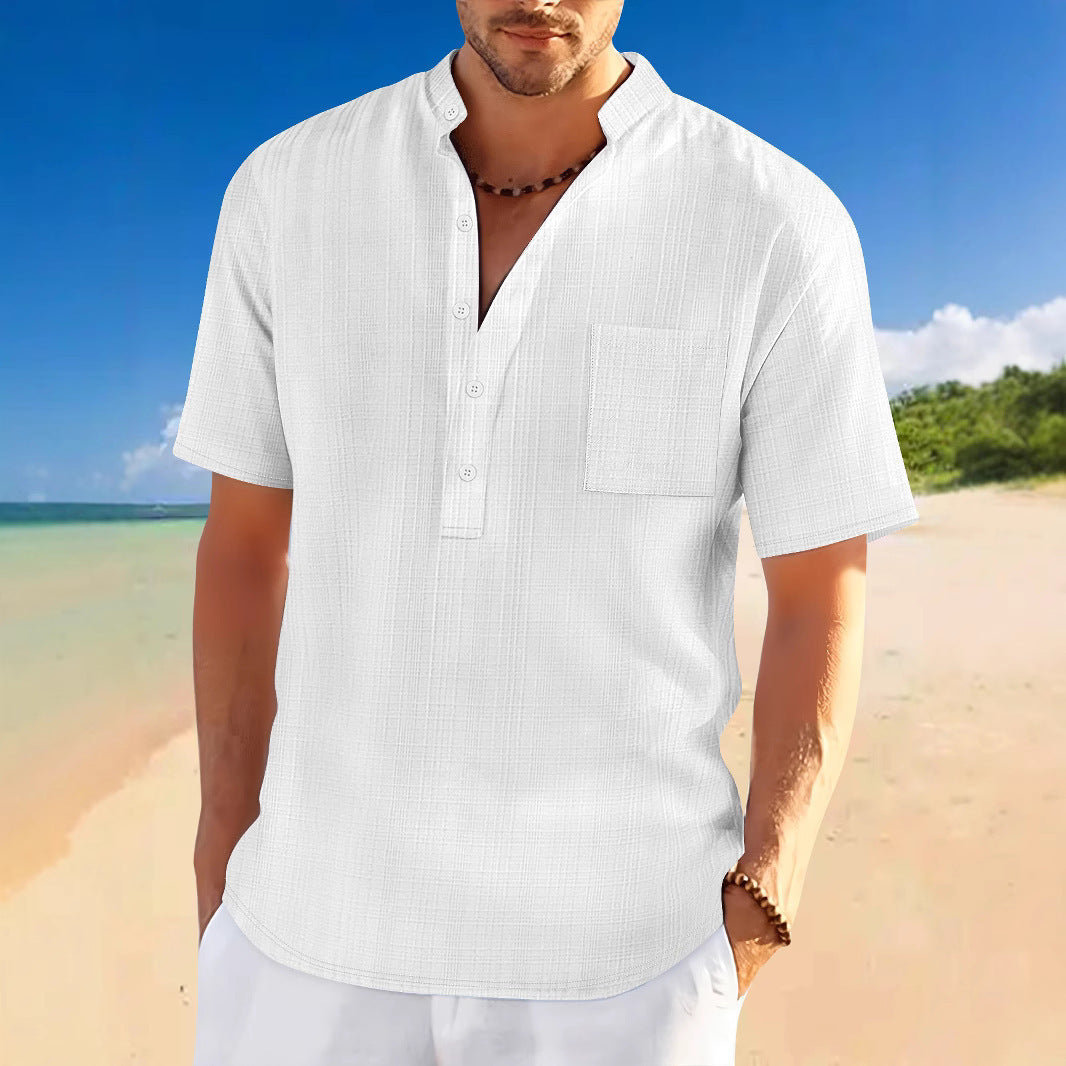 Steven – Kurzärmeliges Freizeit-Henley-Shirt mit Stehkragen