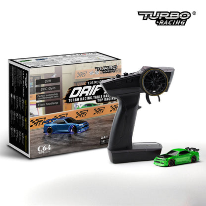 1:76 RC Drift Auto C64 – Ferngesteuertes Driftfahrzeug für Kinder, Jugendliche und Erwachsene, Turbo Racing, Tischrennen, Top Racing
