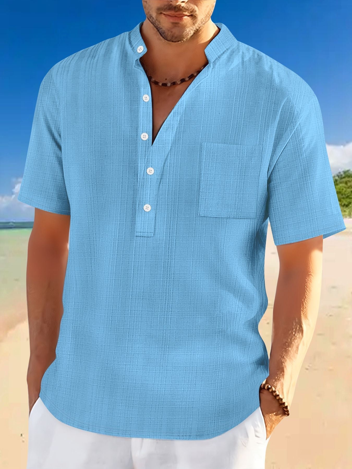 Steven – Kurzärmeliges Freizeit-Henley-Shirt mit Stehkragen