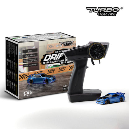 1:76 RC Drift Auto C64 – Ferngesteuertes Driftfahrzeug für Kinder, Jugendliche und Erwachsene, Turbo Racing, Tischrennen, Top Racing