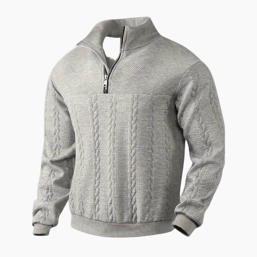 Herren Strickpullover Half-Zip – Stilvoller Freizeitpullover mit Zopfmuster für Alltag und Büro