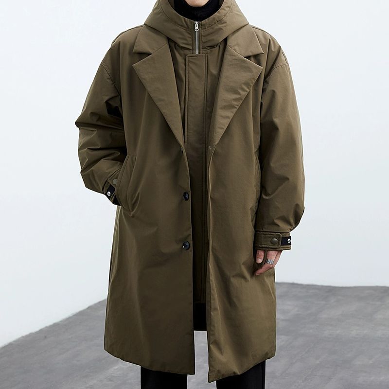 Herren Mantel mit Kapuze im Two-Piece-Look – Mittellanger Trenchcoat für Alltag & Übergang