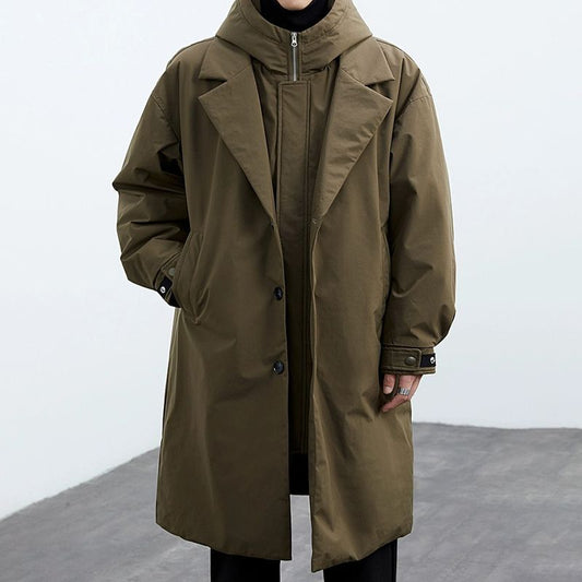 Herren Mantel mit Kapuze im Two-Piece-Look – Mittellanger Trenchcoat für Alltag & Übergang