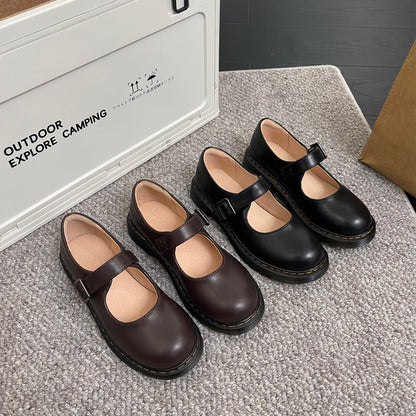 Damen Klassische Mary Jane Flats in Braun – Retro-Look mit Schnalle und Rundkappe