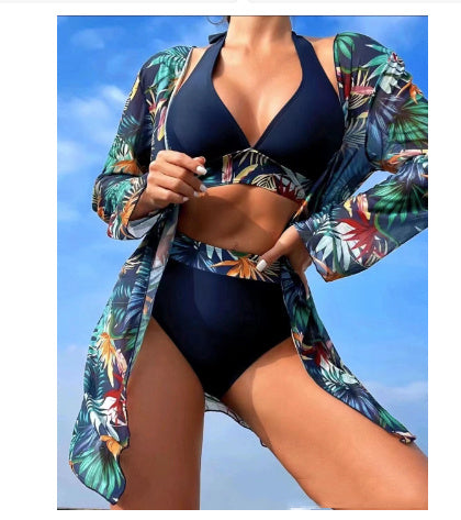 Jane – Dreiteiliges gedrucktes Badeanzug-Set mit Mesh