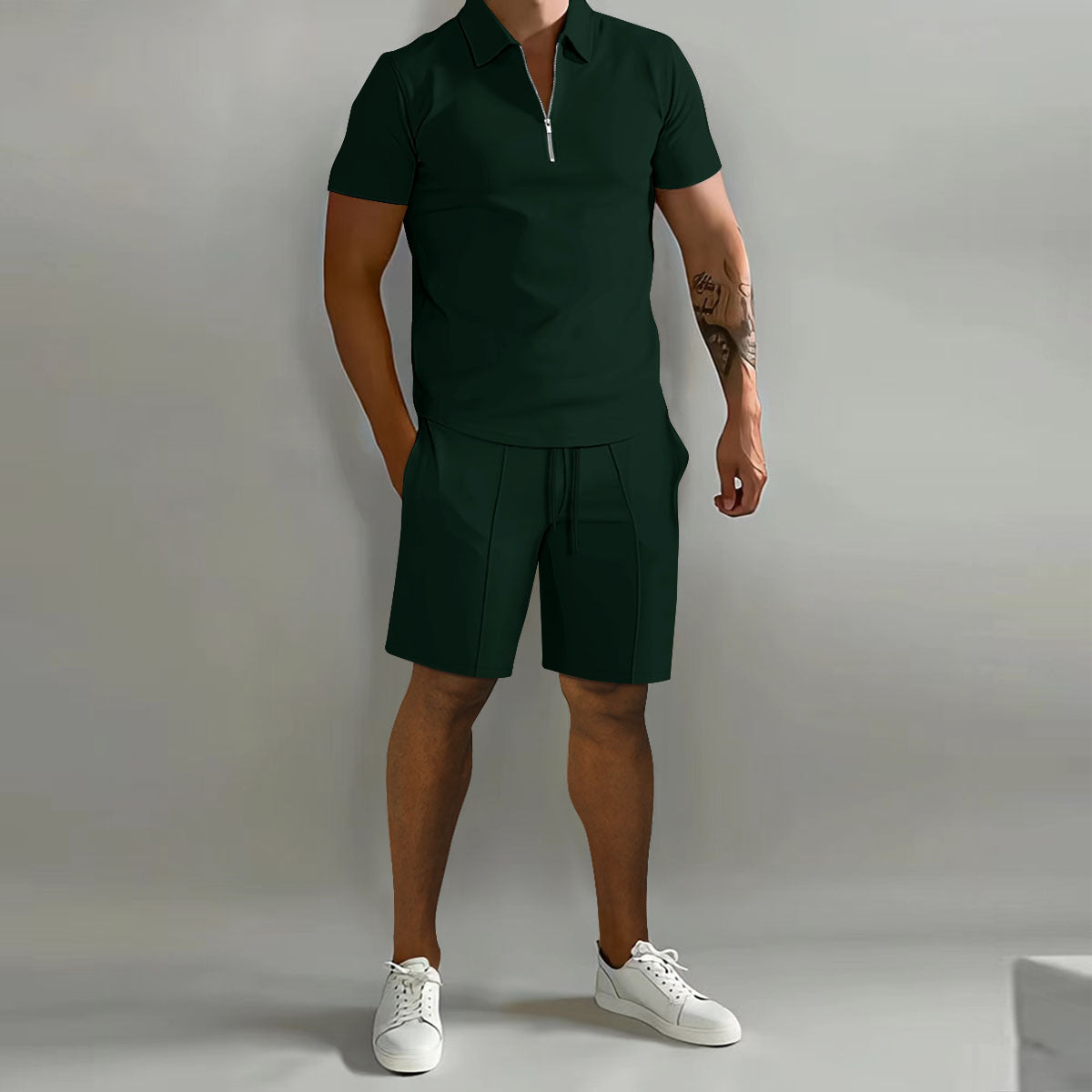 Herren Sommer Set mit Reißverschluss Polo und Shorts – Modischer Freizeitanzug für Alltag und Urlaub