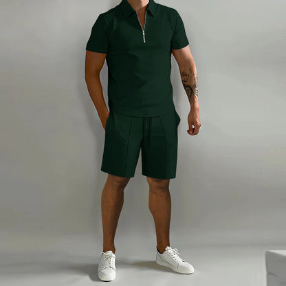 Herren Sommer Set mit Reißverschluss Polo und Shorts – Modischer Freizeitanzug für Alltag und Urlaub