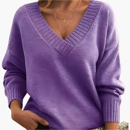 Damen V-Ausschnitt Pullover – Eleganter Strickpullover im Oversize-Stil für Alltag & Büro
