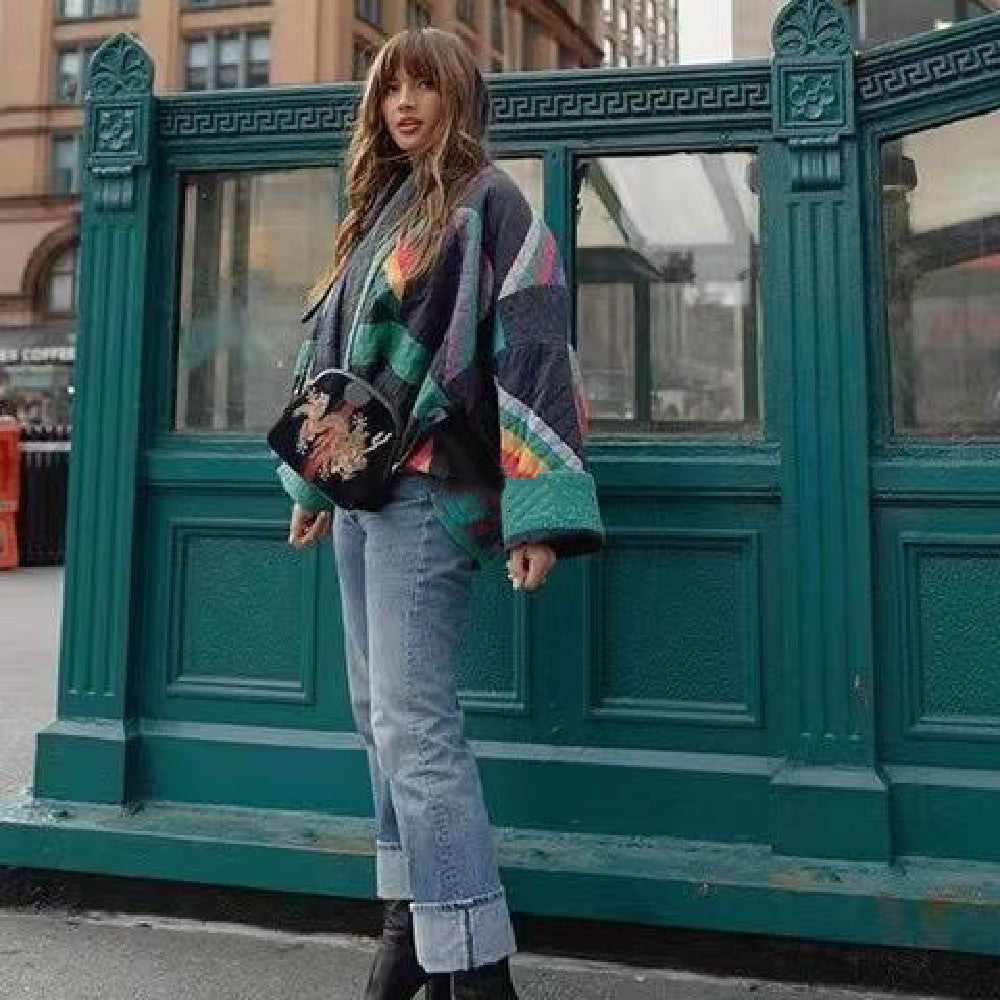 Faith – Vintage Bedruckte Lockere Blumen Baumwolljacke für Damen