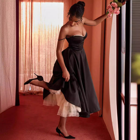 Sharon – Ärmelloses V-Ausschnitt Kleid mit Puffärmel