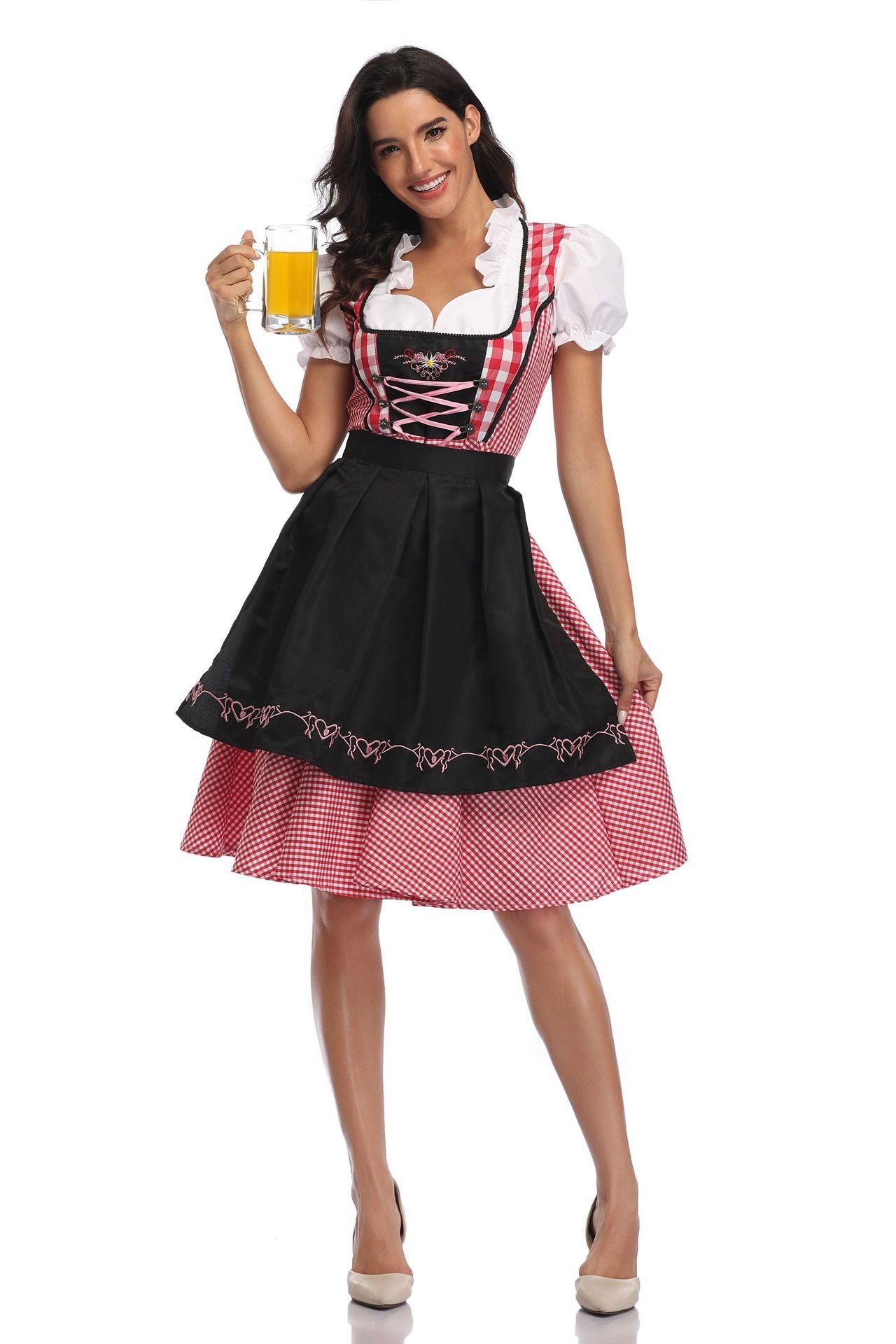 Damen Dirndl Kleid Traditionell Oktoberfest Trachtenkleid mit Schürze und Bluse – Perfekt für Volksfeste & Feiern