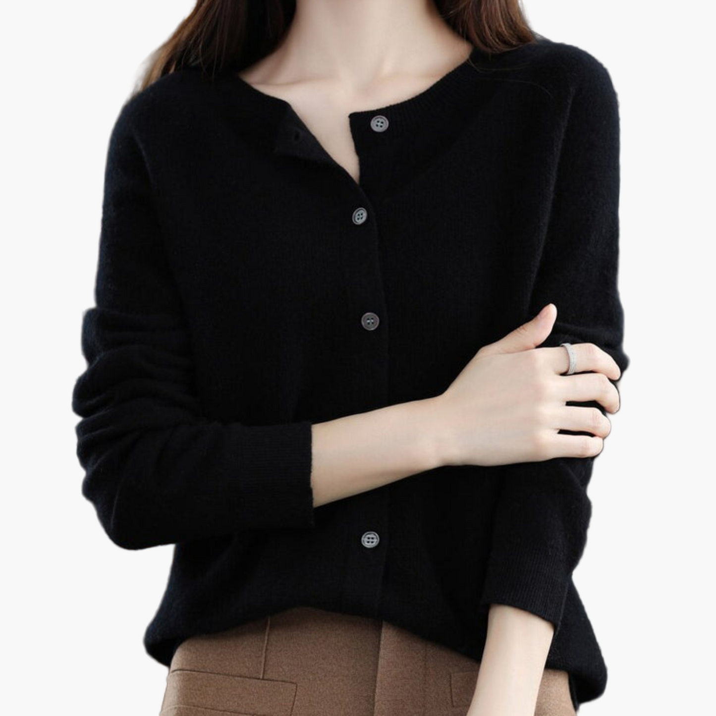 Damen Strickjacke mit Rundhalsausschnitt – Eleganter Cardigan im klassischen Stil für Alltag und Büro