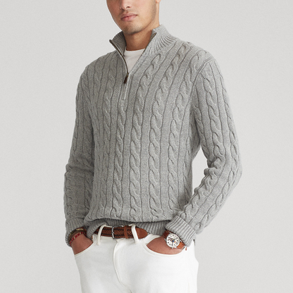 Herren Pullover mit Zopfmuster und halbem Reißverschluss – Eleganter Freizeit-Strickpullover