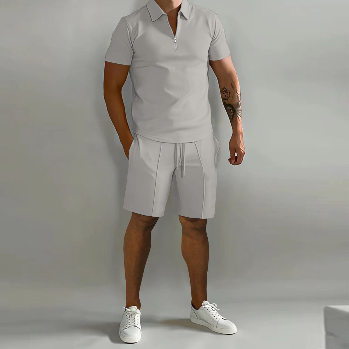 Herren Sommer Set mit Reißverschluss Polo und Shorts – Modischer Freizeitanzug für Alltag und Urlaub