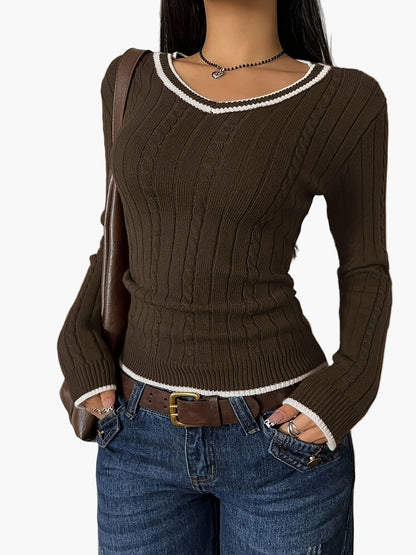 Damen Strickpullover mit V-Ausschnitt im Casual Stil – Modischer Alltags-Pullover für Freizeit und Büro