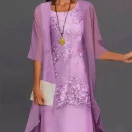 Damen Festliches Chiffon Zweiteiler Abendkleid mit Spitzenbesatz – Elegantes Outfit für besondere Anlässe