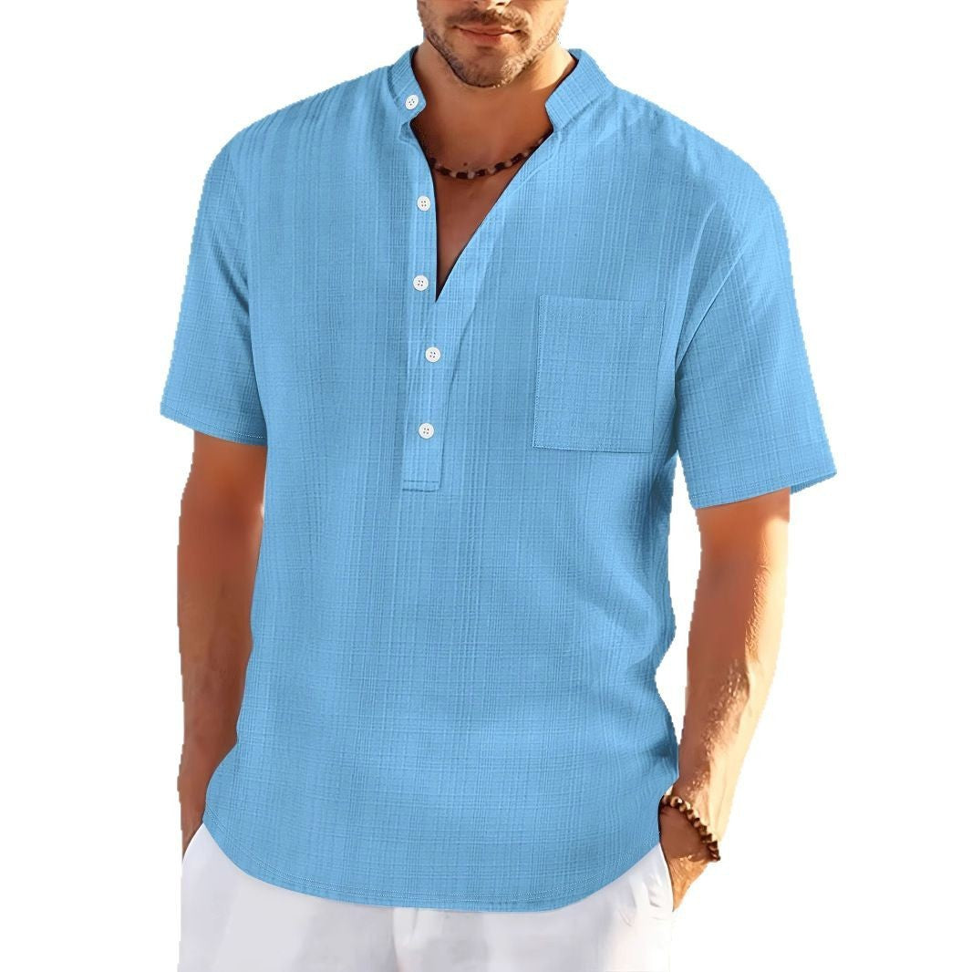 Steven – Kurzärmeliges Freizeit-Henley-Shirt mit Stehkragen