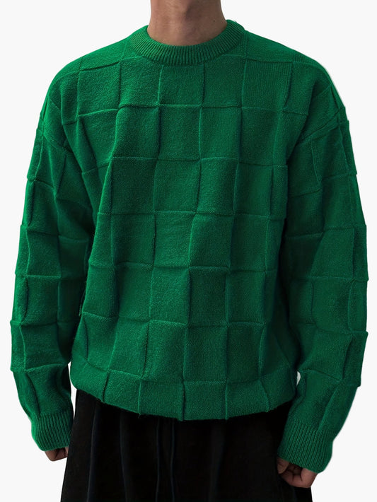 Herren Streetwear Strickpullover mit 3D-Kachelmuster – Lässiger Style für Herbst und Winter
