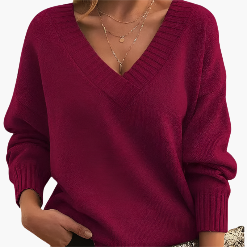 Damen V-Ausschnitt Pullover – Eleganter Strickpullover im Oversize-Stil für Alltag & Büro