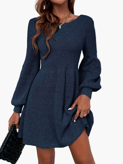 Damen Strickkleid Elegant mit Ballonärmeln und A-Linien-Schnitt – Perfekt für Alltag und besondere Anlässe