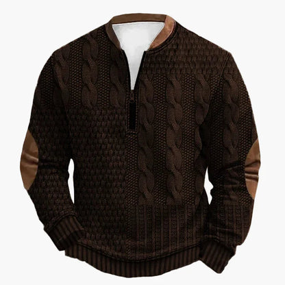 Herren Strickpullover mit Zopfmuster und Viertelreißverschluss – Modischer Freizeitpullover für Herbst und Winter