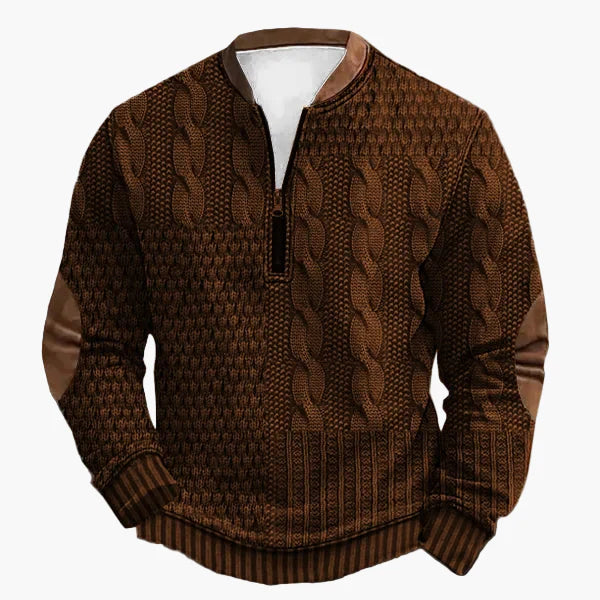 Herren Strickpullover mit Zopfmuster und Viertelreißverschluss – Modischer Freizeitpullover für Herbst und Winter