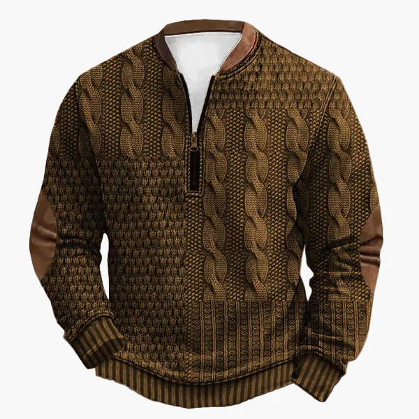 Herren Strickpullover mit Zopfmuster und Viertelreißverschluss – Modischer Freizeitpullover für Herbst und Winter