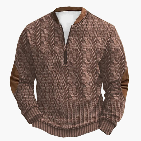 Herren Strickpullover mit Zopfmuster und Viertelreißverschluss – Modischer Freizeitpullover für Herbst und Winter